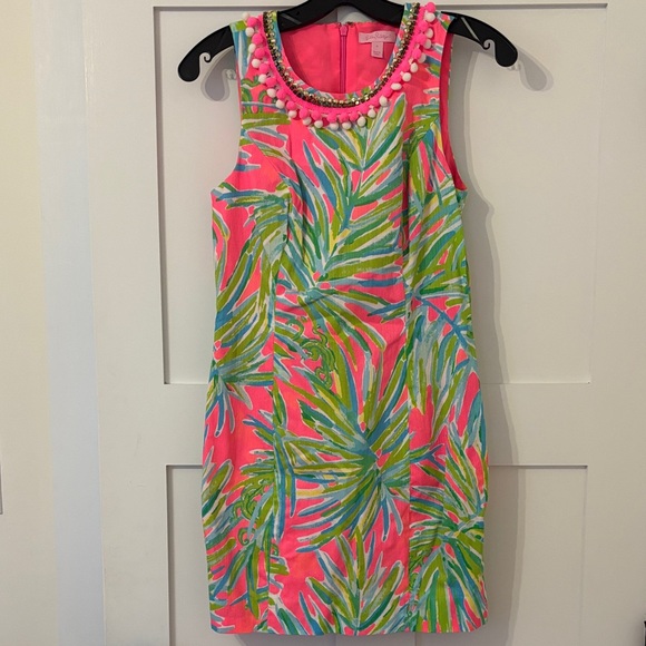 Lilly Pulitzer Mila Shift Dress in Tiki Pink and Royal Lime, Size 0, EUC - Picture 1 of 8